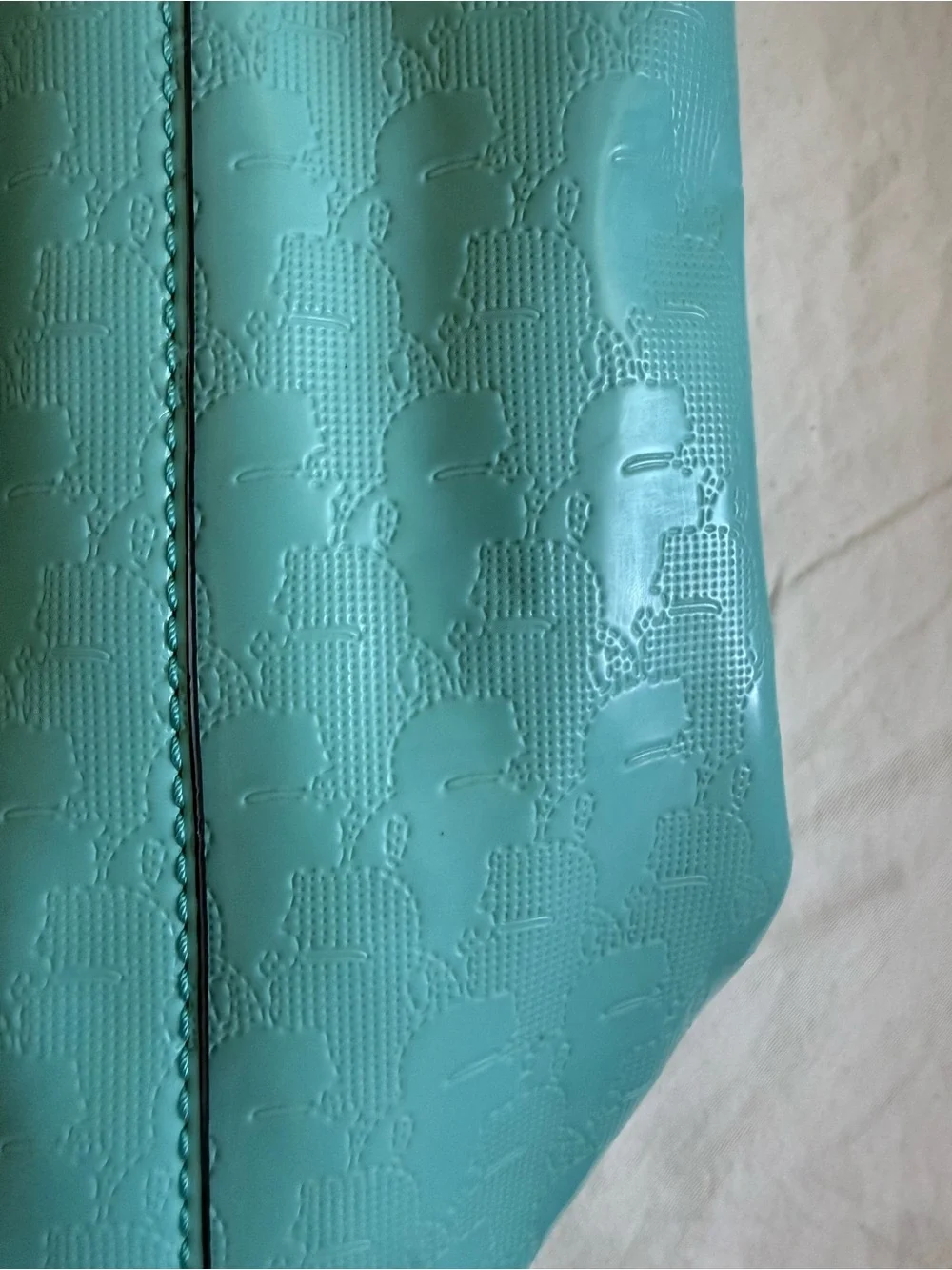 Karl Lagerfeld Light Teal Patent Tote with Black Leather Handles